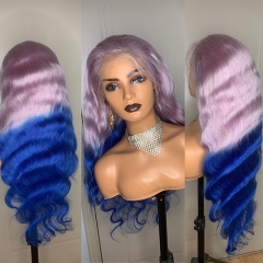 Beautiful Ombre Colorfull Body Wave Human Hair Full Lace Wig Half Purple Half Blue Ombre Lace Wigs