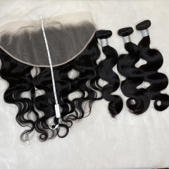 Body Wave Bundles with 13x6 Lace Frontal Virgin Human Hair 3 Bundles with Transparent Frontal