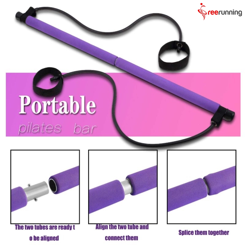 Yoga Pilates Bar Kit with Resistance Band Equipment Exercise Fitness Gym  Pink