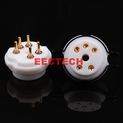 Teflon 5-pin socket, beryllium copper-plated five-pin socket, Teflon, amplifier tube socket (1 box=2 pcs)