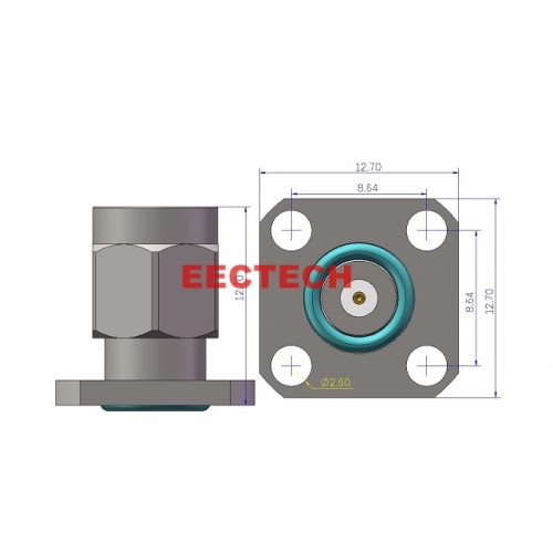 SMAJF4-864 Detachable Panel Connector, SMA panel (4-hole plug, socket),  EECTECH