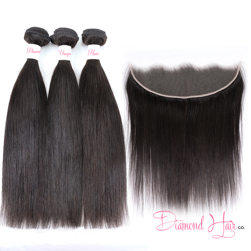 3 Bundle Deals With A 13x4 Lace Frontal Silky Straight Mink Brazilian Diamond Virgin Hair