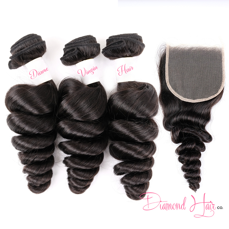 3 Bundle Deals With A 5x5 Lace Closure Loose Wave Mink Brazilian Diamond Virgin Hair
