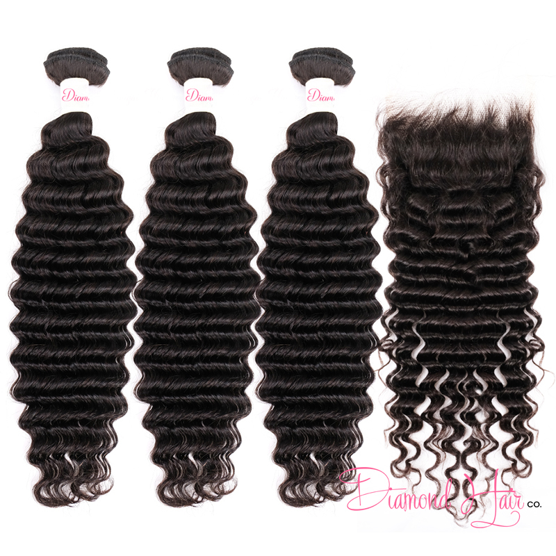 3 Bundle Deals With A 5x5 Lace Closure Deep Wave Mink Brazilian Diamond Virgin Hair
