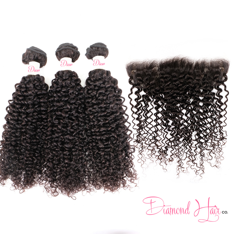 3 Bundle Deals With A 13x4 Lace Frontal Deep Curly Mink Brazilian Diamond Virgin Hair