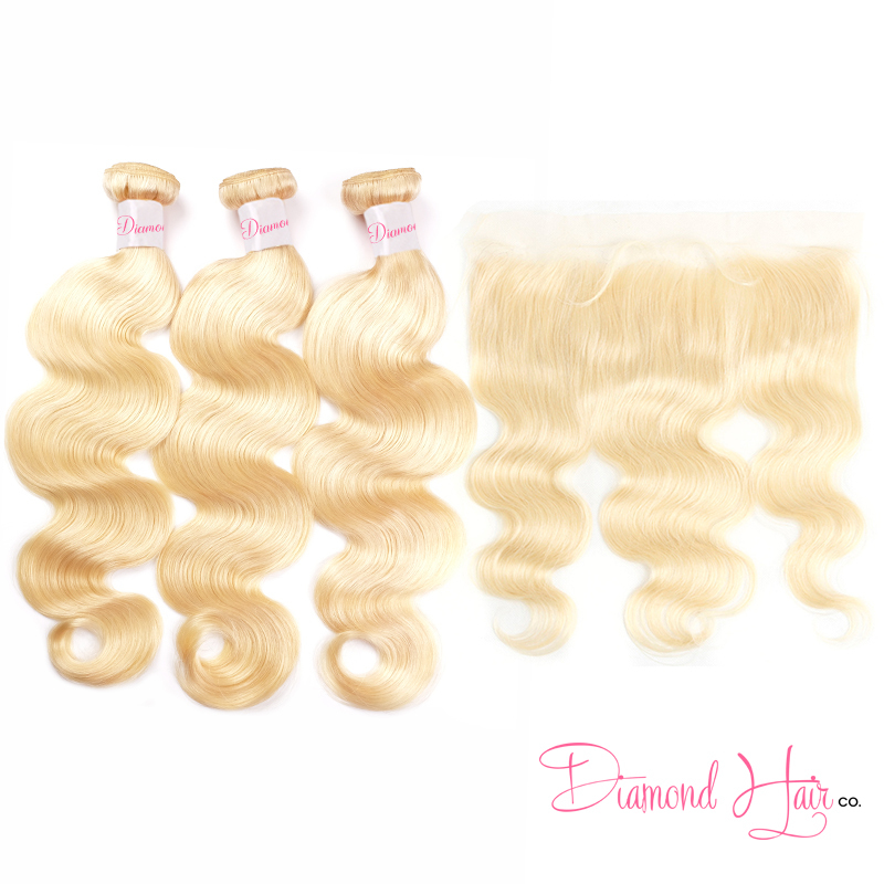 Blonde #613 Color 3 Bundle Deals With A 13x4 Lace Frontal Body Wave Mink Brazilian Diamond Virgin Hair