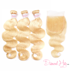 Blonde #613 Color 3 Bundle Deals With A 5x5 Lace Closure Body Wave Mink Brazilian Diamond Virgin Hair