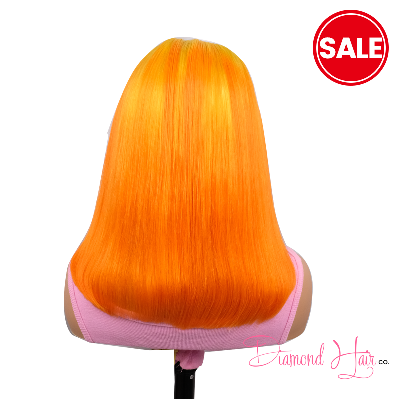 #T114/Orange Straight 4*4 Transparent Lace Bob Wig 180% Density