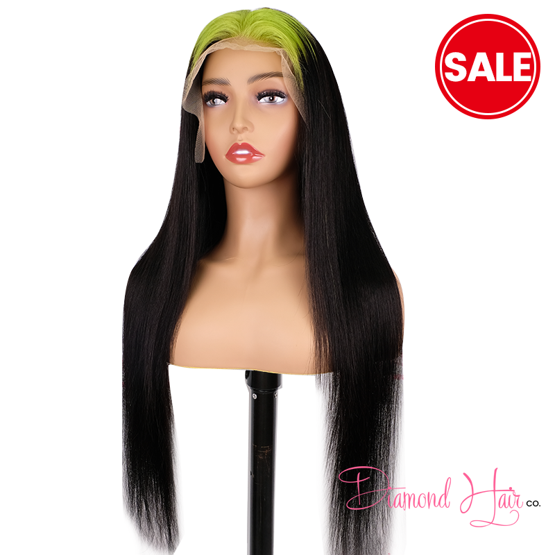 #Green/1B Straight Transparent 13x4 Lace Front Wig 180% Density