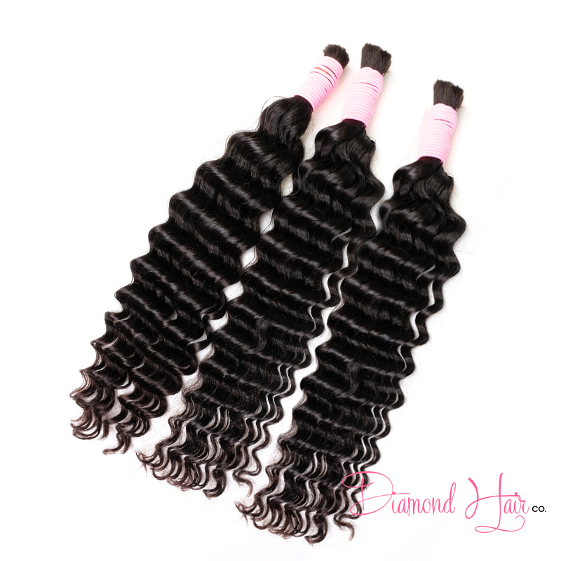 10A Color #1B Deep Wave Bulk Hair Extensions for Braiding Cabelo Humano Brasileiro 45-75cm