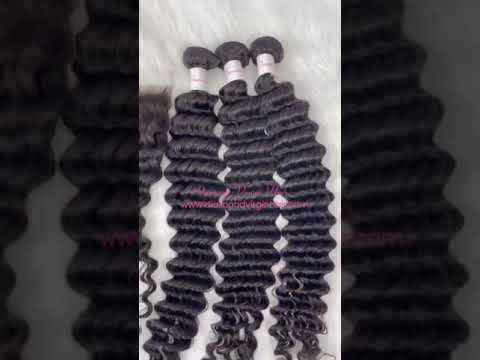 Deep Wave 3 Bundle Deals With A 5x5 Lace Closure 100% Human Unprocessed Hair