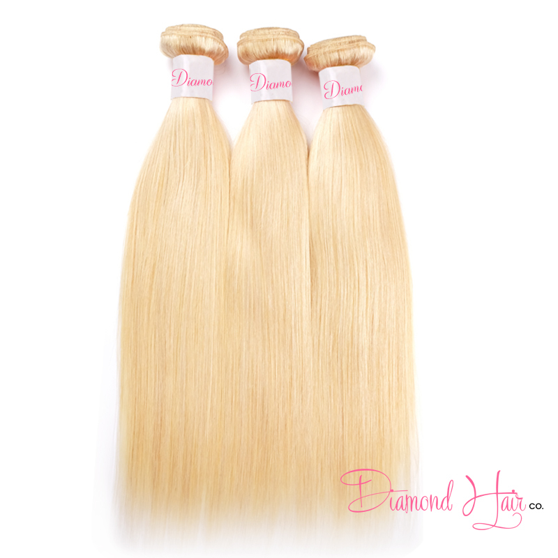 Blonde #613 Color 3 Bundle Deals With A 5x5 Lace Closure Silky Straight Mink Brazilian Diamond Virgin Hair