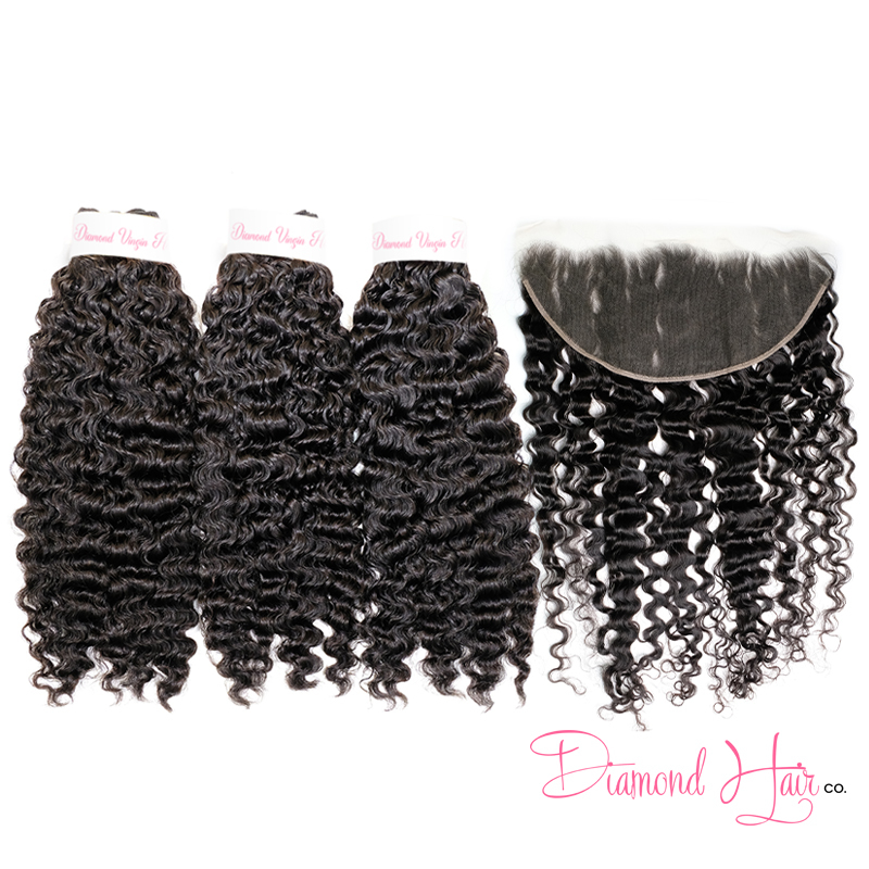 Burmese Curly 3 Bundle Deals With A 13x4 Lace Frontal Unprocessed 100% Human Raw Hair