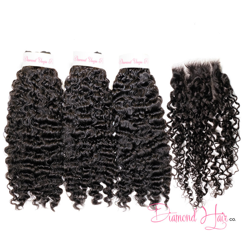 Burmese Curly 3 Bundle Deals With A 5x5 Lace Closure 100% Human Raw Hair