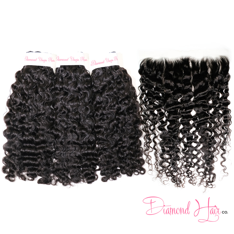 Burmese Curly 3 Bundle Deals With A 13x4 Lace Frontal Unprocessed 100% Human Raw Hair