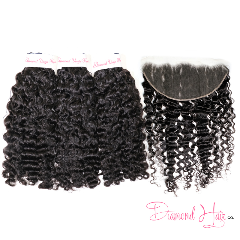 Burmese Curly 3 Bundle Deals With A 13x4 Lace Frontal Unprocessed 100% Human Raw Hair