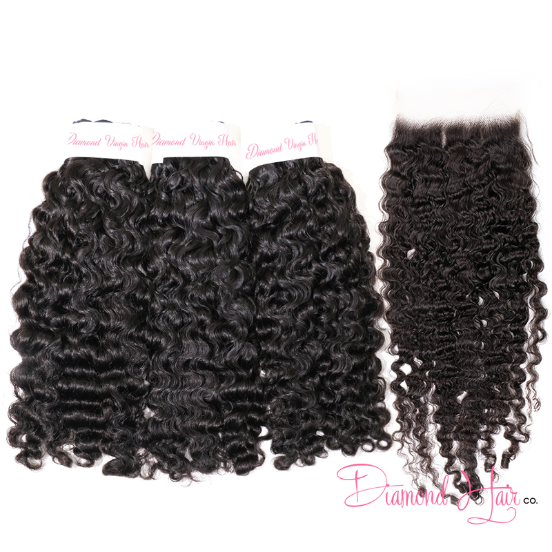 Burmese Curly 3 Bundle Deals With A 5x5 Lace Closure 100% Human Raw Hair