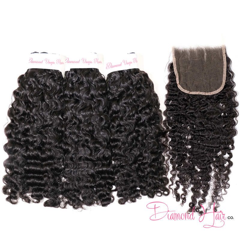 Burmese Curly 3 Bundle Deals With A 5x5 Lace Closure 100% Human Raw Hair