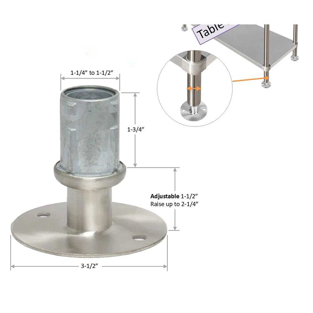 Adjustable Flanged Feet for Stainless Steel Tubing