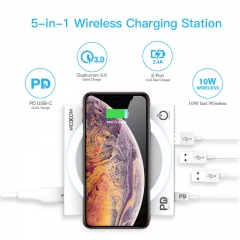 PD Charger UK Plug Power Adapter LED 5 in 1 Wireless Charging Station For iPhone &Samsung