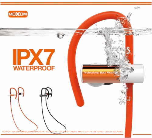 MOXOM Waterproof Sports Bluetooth Earphone IPX7 Wireless Professional Bass Headset