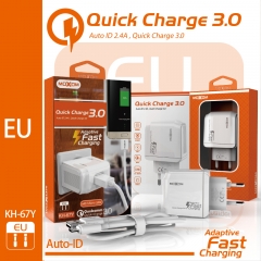 Single USB Charger QC3.0 High Speed Wall Charger EU UK Home Charger With Cable