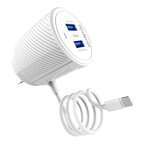 Wire UK Plug Home Charger 2.4A Output Dual Port Wall Charger For iPhone