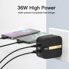 36W FAST MOXOM QC3.0 Charger Set Mobile Phone Wall Type C PD Charger Fast USB C Travel USB