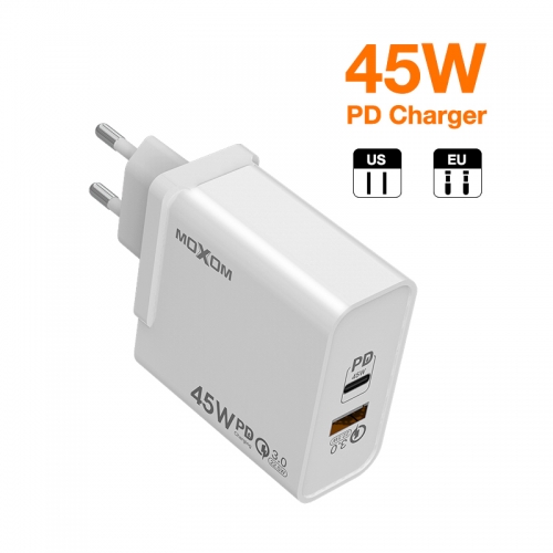 Super Power 45W PD And QC3.0 Fast Charging One Adapter Two Plug Charger