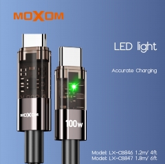 MOXOM Luxury Device 100W PD Auto Power-Off Transparent LED Data Cable Type-C to Type-C