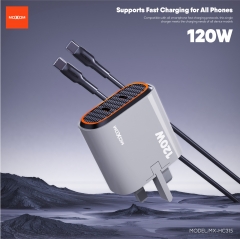 120W Super Fast Charging Dual USB-C Ports UK Charger