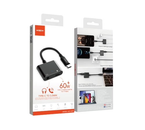 Type-C to 3.5mm+Type-C Charge Adapter