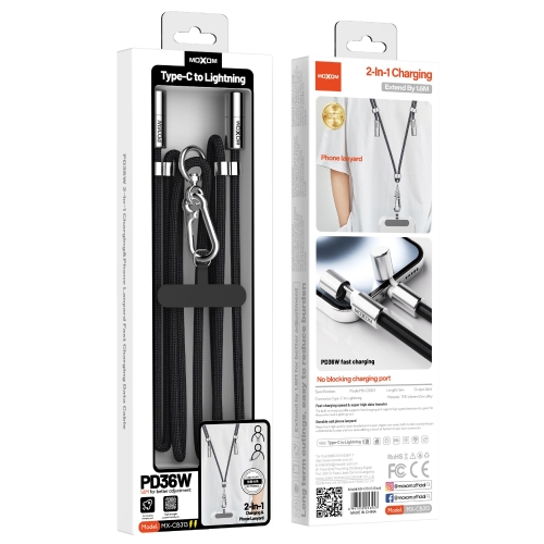 "36W 2-In-1 Charging&Phone Lanyard Fast Charging Data Cable Type-C to Lightning"