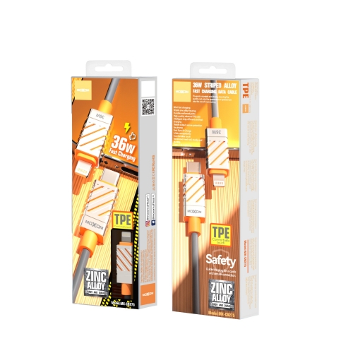 "36W Striped Alloy Fast Charging Data Cable Type-C to Lightning"