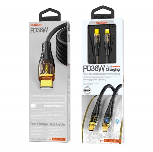 "36W Transparent Machinery Fast Charge Data Cable Type-C to Lightning"