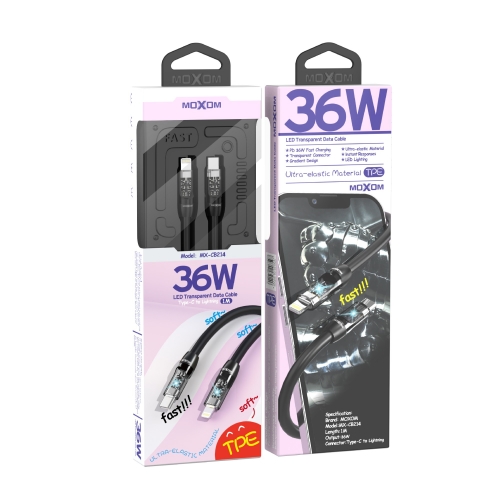 "36W PD LED Transparent Data Cable 1M"