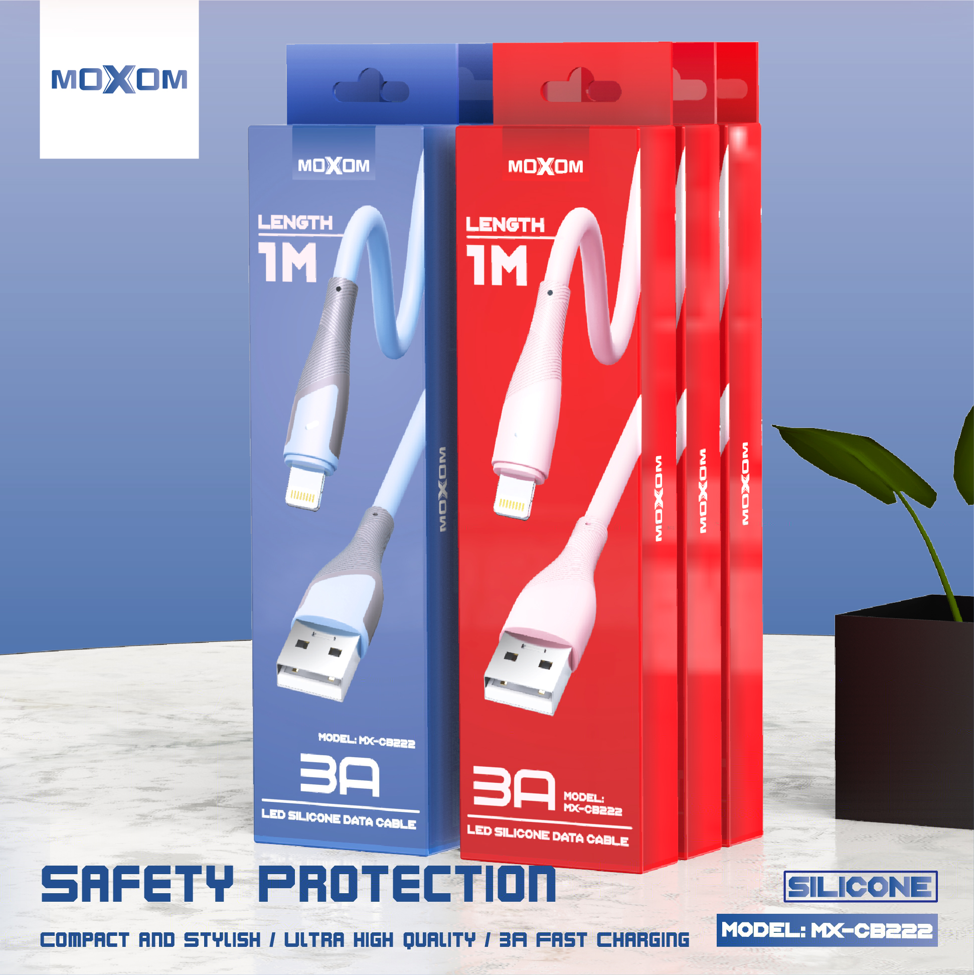 "LED 3A Data Cable USB to Lightning 1M"