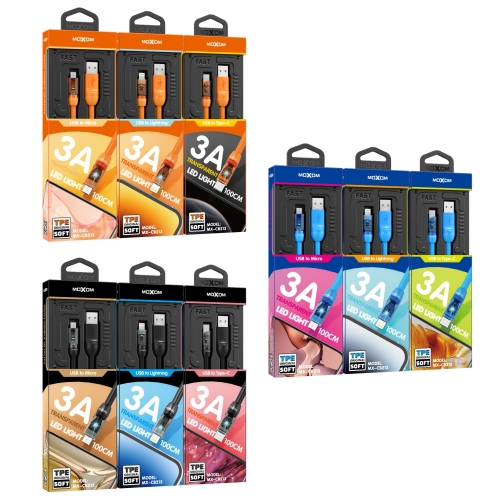 "3A LED Transparent Data Cable 1M"