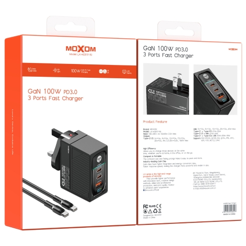 "GaN 100W PD3.0 3 Ports Fast Charger"