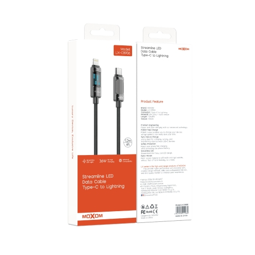 "PD36W Streamline LED Data Cable Type-C to Lightning 1.2m/4ft"