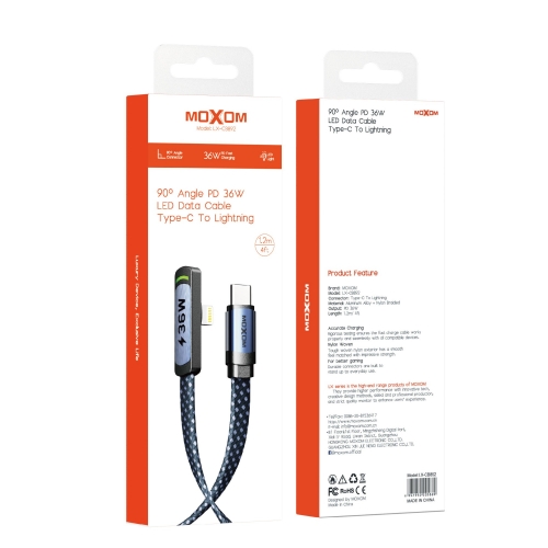 "36W PD 90° Angle LED Data Cable Type-C To Lightning 1.2m/4ft"