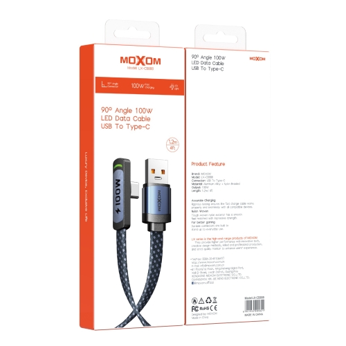"100W 90° Angle LED Data Cable USB To Type-C 1.2m/4ft"