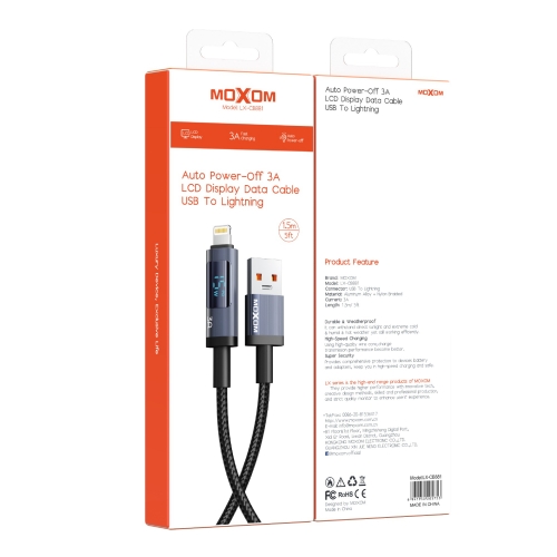 "3A Auto Power-Off LCD Display Data Cable USB To Lightning 1.5m/5ft"