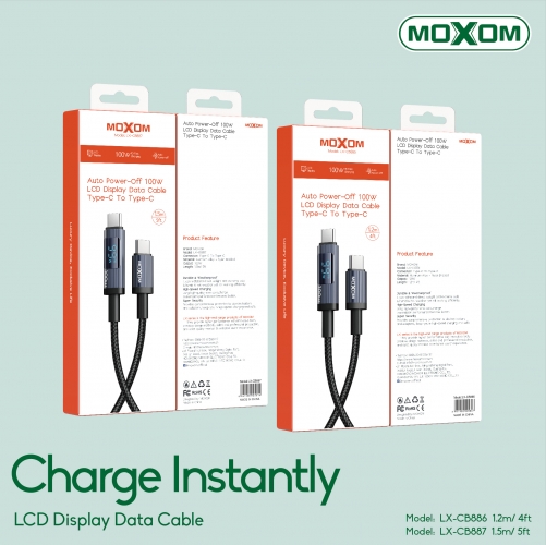 "100W Auto Power-Off LCD Display Data Cable Type-C To Type-C 1.5m/5ft"