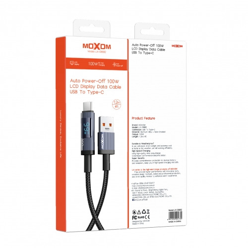 "100W Auto Power-Off LCD Display Data Cable USB To Type-C 1.2m/4ft"
