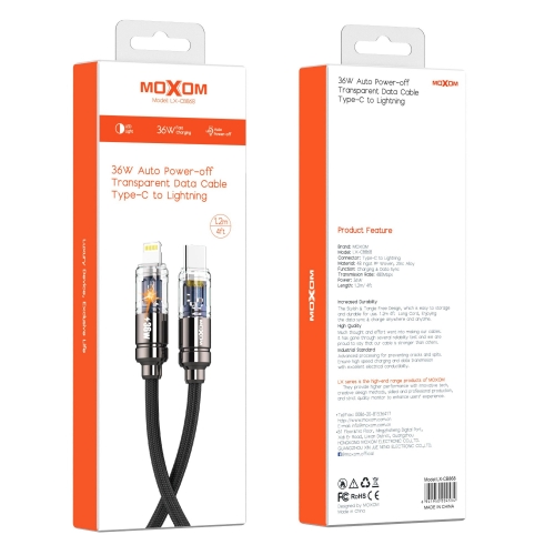 "36W Auto Power-off Transparent Data Cable Type-C to Lightning"