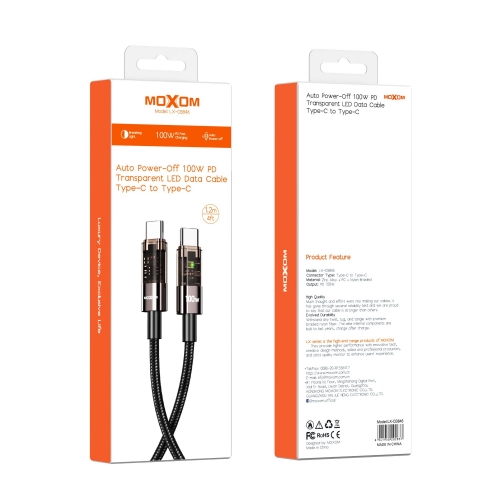 "100W PD Auto Power-Off Transparent LED Data Cable Type-C to Type-C"