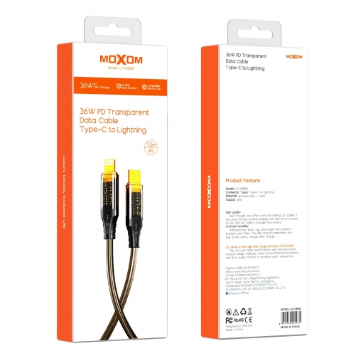 "36W PD Transparent Data Cable Type-C to Lightning"