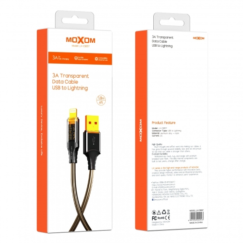 "3A Auto Power-Off Transparent LED Data Cable USB to Lightning"