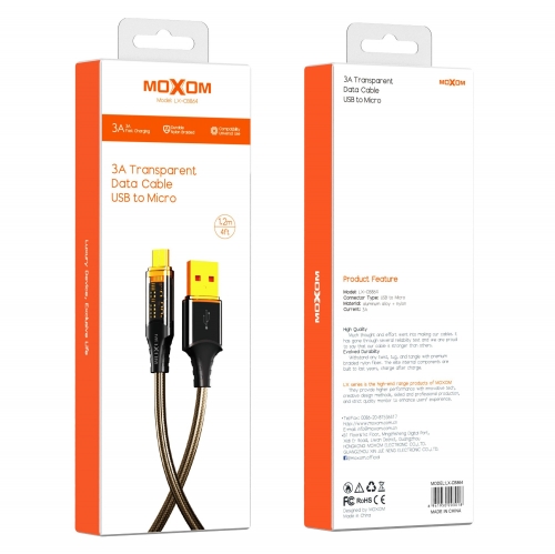"3A Transparent Data Cable USB to Micro"